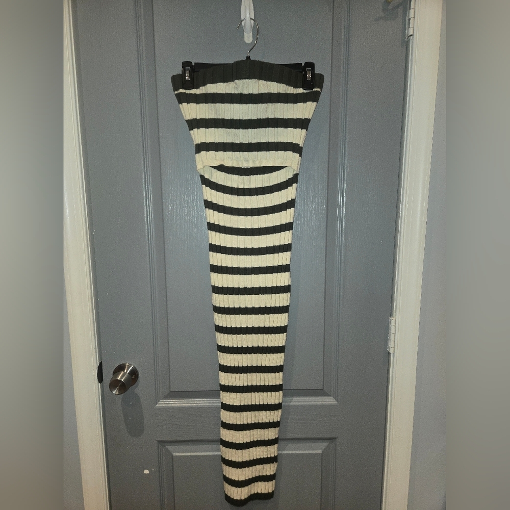 Striped Green and Cream Ribbed Dress